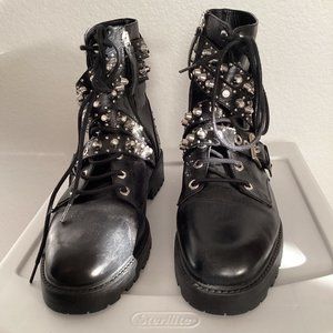 Zara Basic Women's Black High Top Studded Zippered Boots with Size 10